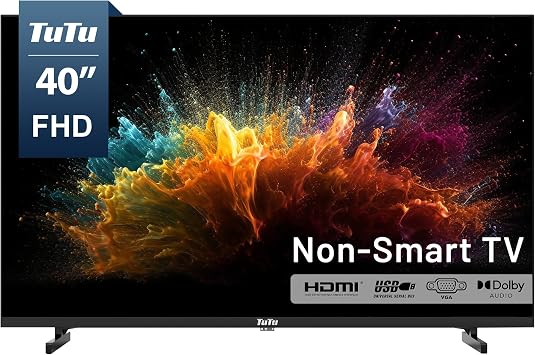 TuTu 40 Inch FHD TV, 2K LED Small Flat Screen Non-Smart Television, Works with Apple TV, Fire Stick, Roku, Google, TiVo, Xumo, and Streaming Devices