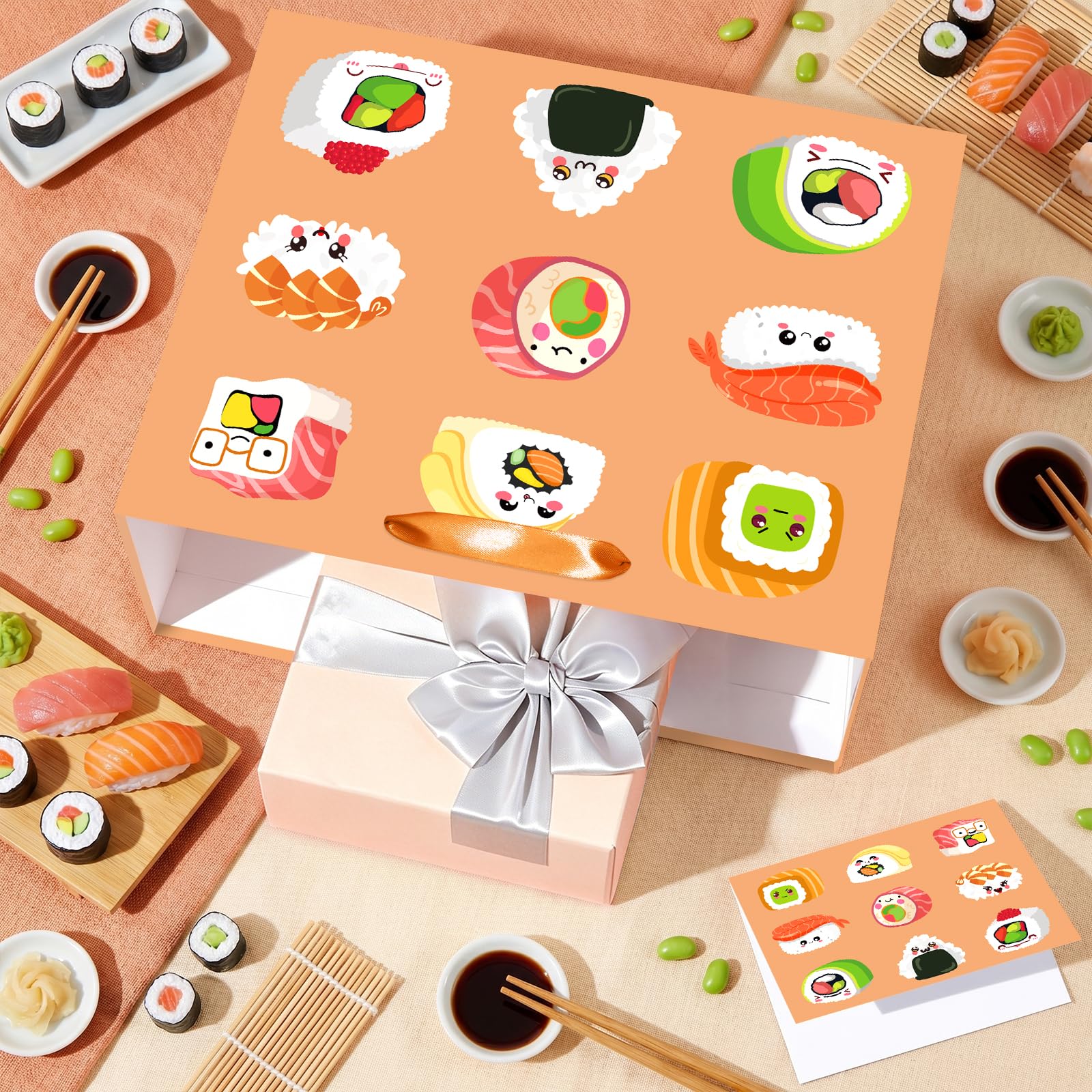 Sushi Gift Bag Japanese Sushi Birthday Wrapping Bag with Tissue Paper Greeting Card Kawaii Food Birthday Party Decor for Kids Girl Boy Baby Shower Graduation Wedding Japanese Festival Party