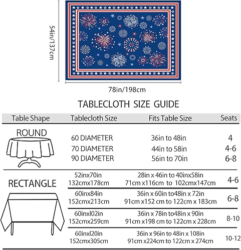 Miniatura 2 de Hexagram 4th of July Tablecloth, Patriotic Tablecloth Rectangle 54x78 inch, Red and Blue Stars Indoor or Outdoor American Flag Independence Day