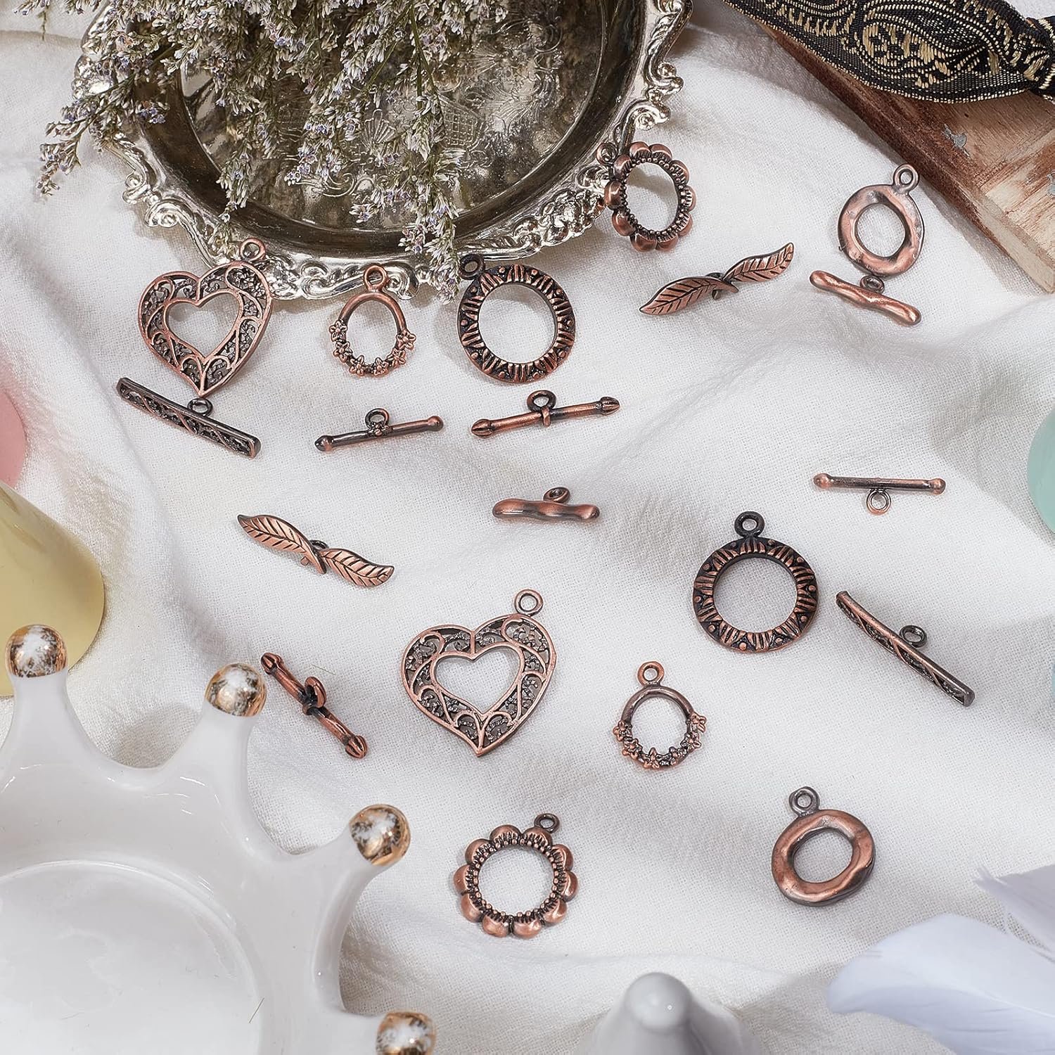 SUPERFINDINGS 10 Sets 5 Styles Brass Toggle Clasps Red Copper OT Buckle Rack Plating Jewelry Clasp Connectors for DIY Jewelry Making Crafts - Image 4