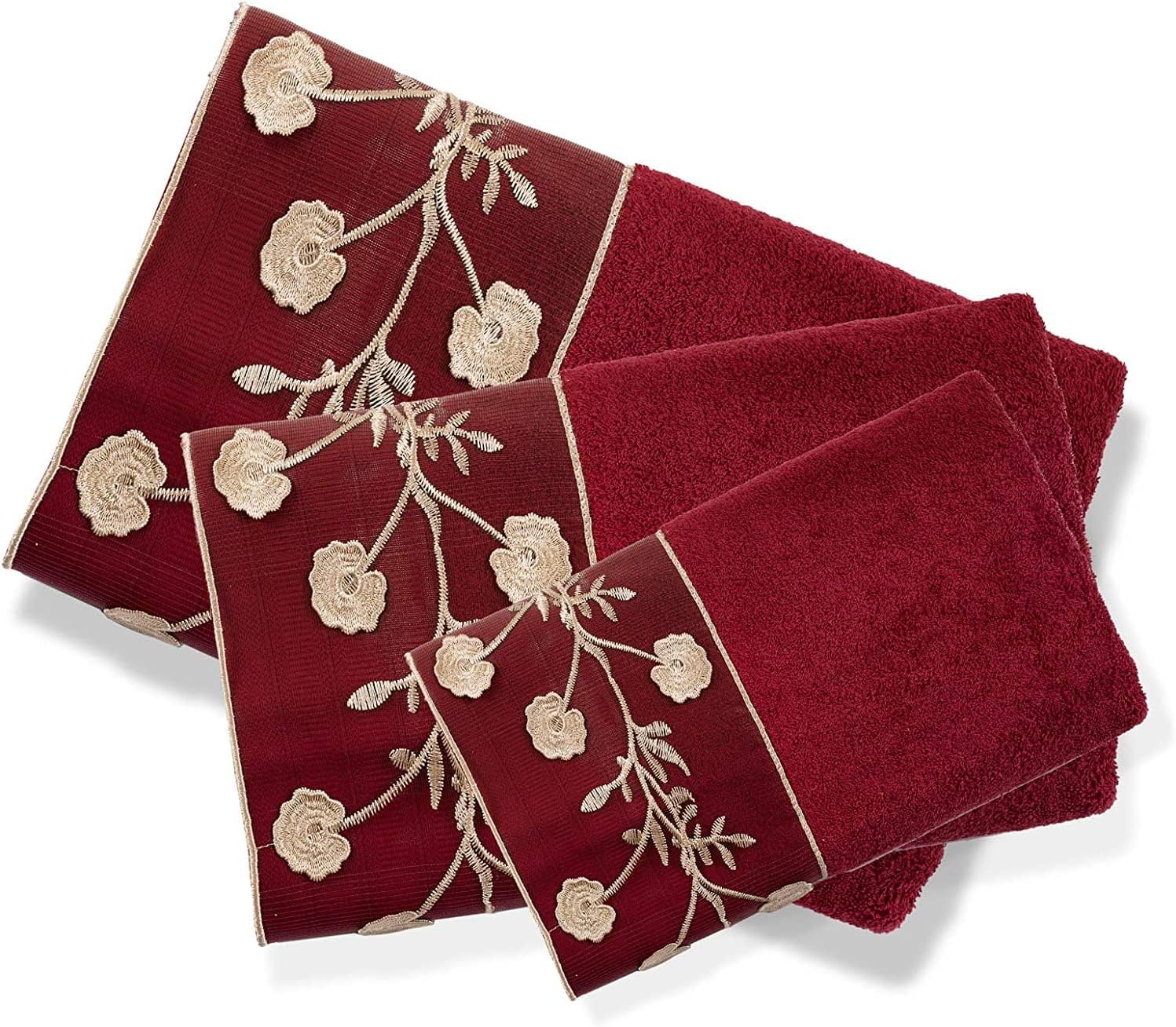 Zahari Home 3 Piece Bath Towels Set for Bathroom, Bath, Hand & Wash Cloths, Decorative Stylish Plush Cotton Washcloths - Showering, Face & Body Washing, Airbnb Essentials & Host Accessories, Burgundy