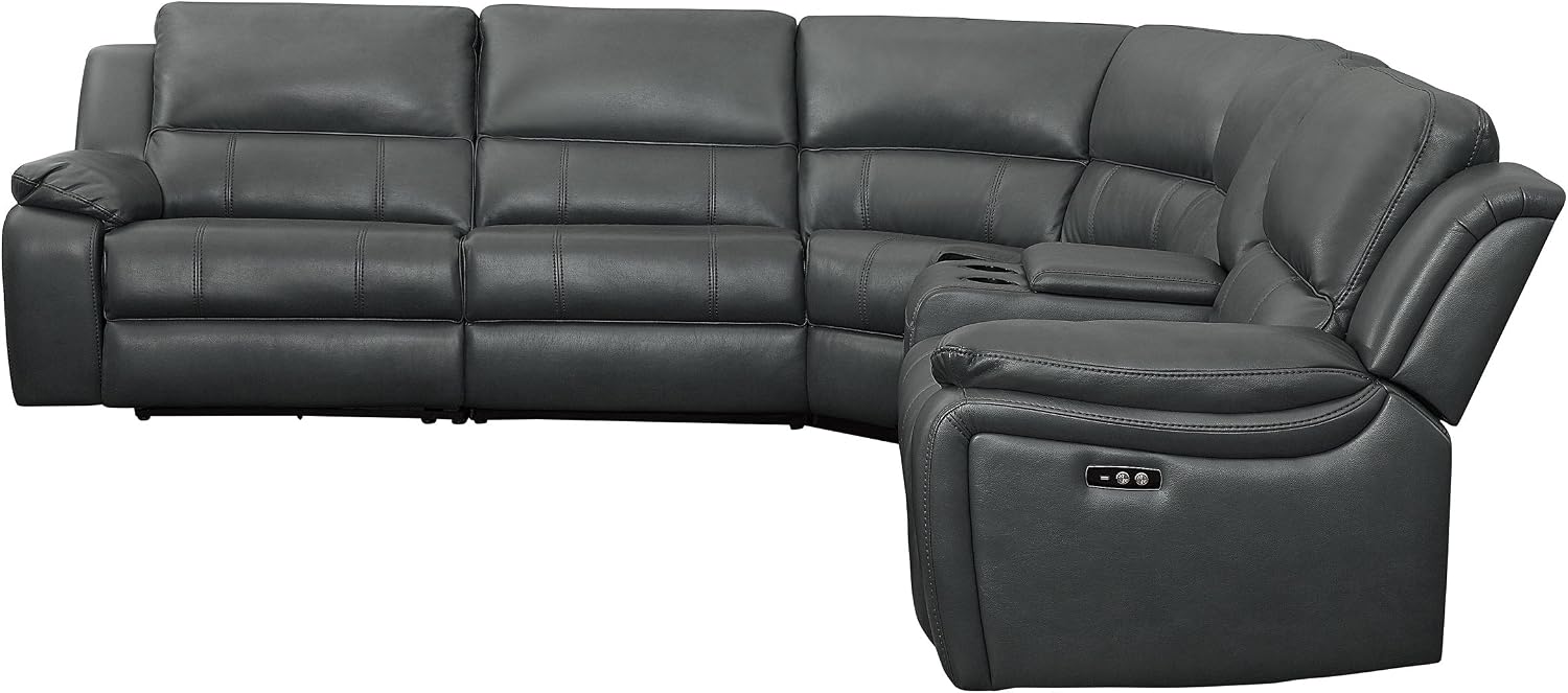 Homelegance Falun 120" Power Reclining Sectional Sofa with USB Port, Gray Leather Gel Match