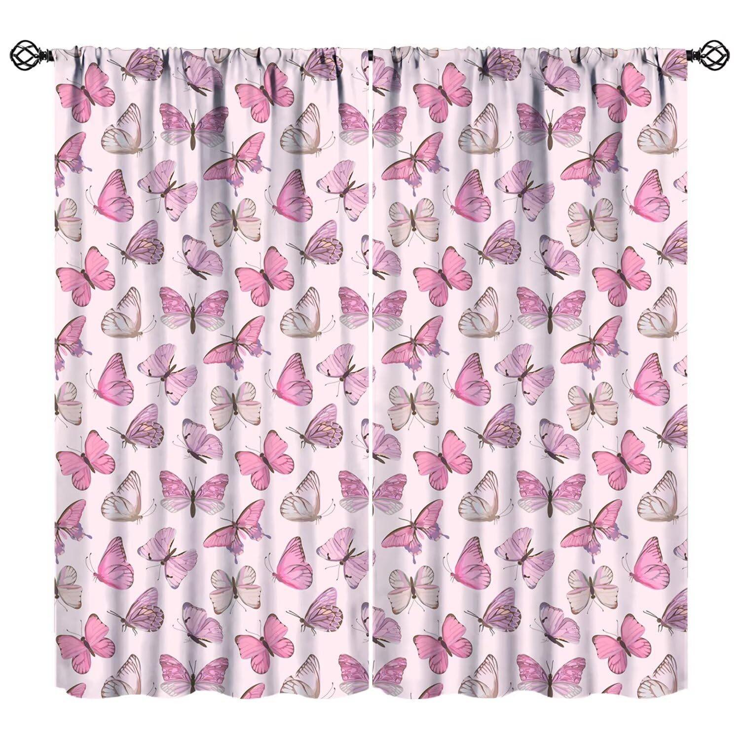JESTRONRY Butterfly Curtains for Girls, Spring Pink Butterfly Background Print Window Drapes for Living Room Bedroom Home Decor 42" W X 63" L (Blackout)