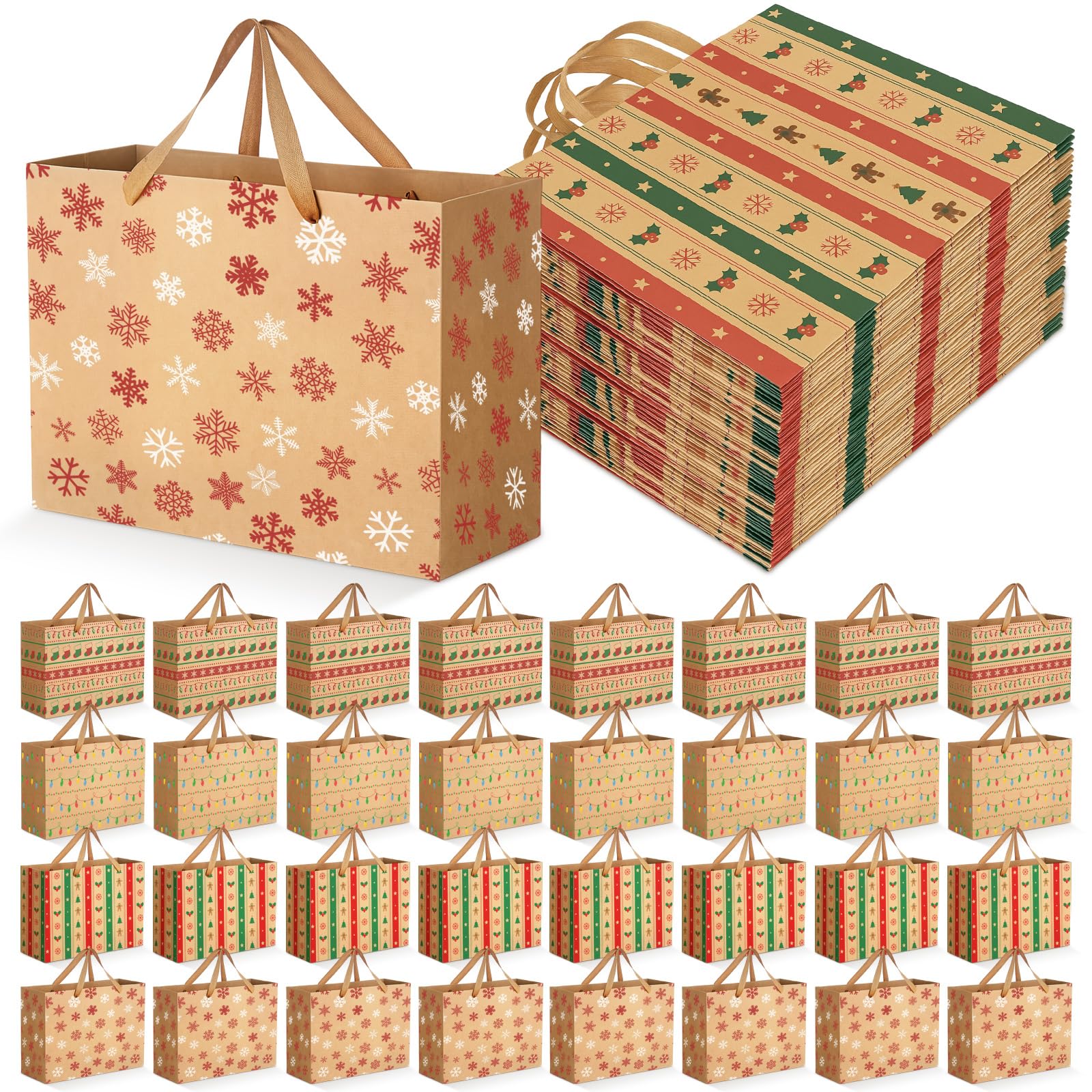 Gueevin Lot de 24 sacs cadeaux de Noël extra larges en papier kraft avec poignée 40,6 x 30,5 x 15,2 cm Jumbo surdimensionnés pour friandises de Noël, bonbons, friandises, fournitures de fête