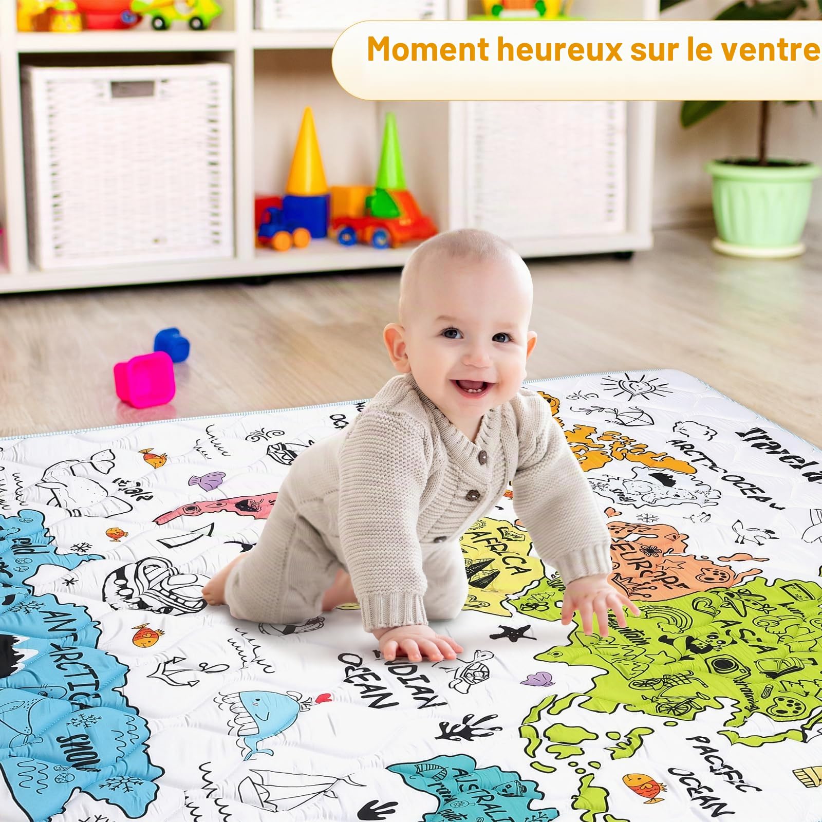 Tapis de Jeux Bebe Pliable, Épaissi 2cm Tapis d'eveil Bebe 127×127cm, Lavable en Machine, Antidérapant Tapis sol Bebe Tapis Chambre Enfant Applicable à Intérieur/Extérieur/Clôture(Carte du monde)