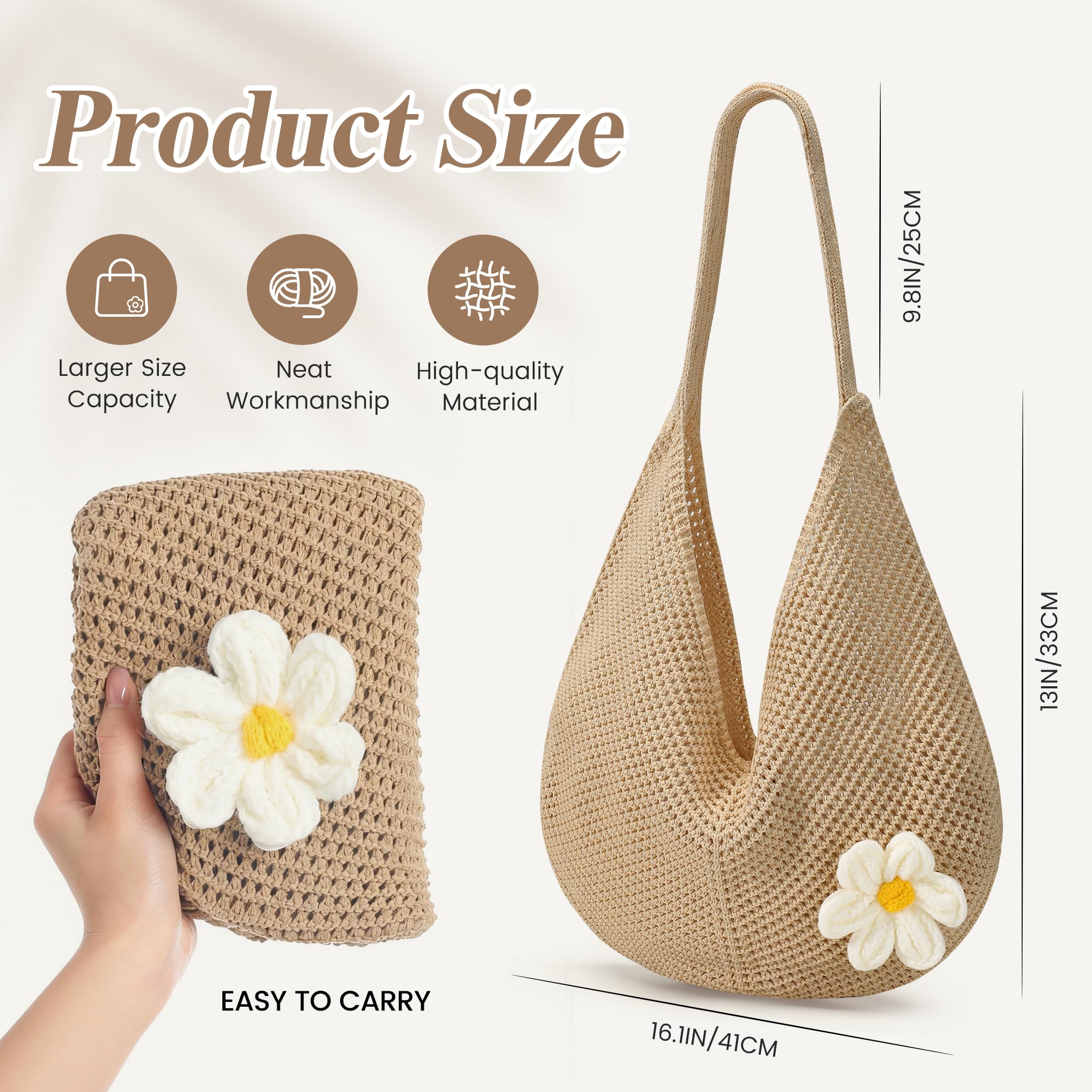 Premillow Crochet Beach Bags for Women, Summer Beach Tote Bag, Mesh Cute Beach Purse, Aesthetic Knit Bag Handbag Shoulder Bag — view 4
