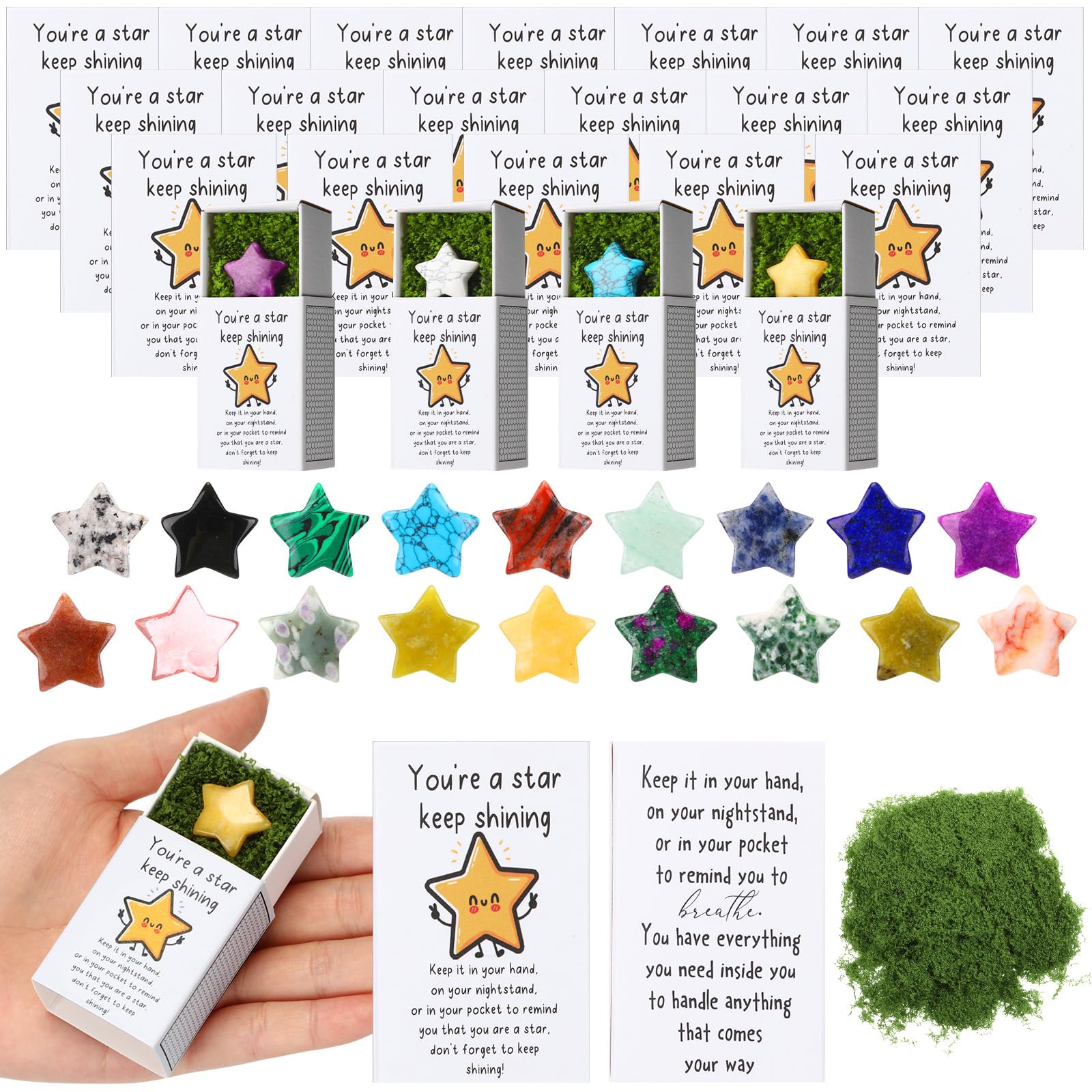 Motipuns 20 Sets Valentine Pocket Hug Token Bulk Star Natural Stones Star Emotional Support Inspirational Bulk Gifts Positive Thank You Gifts with