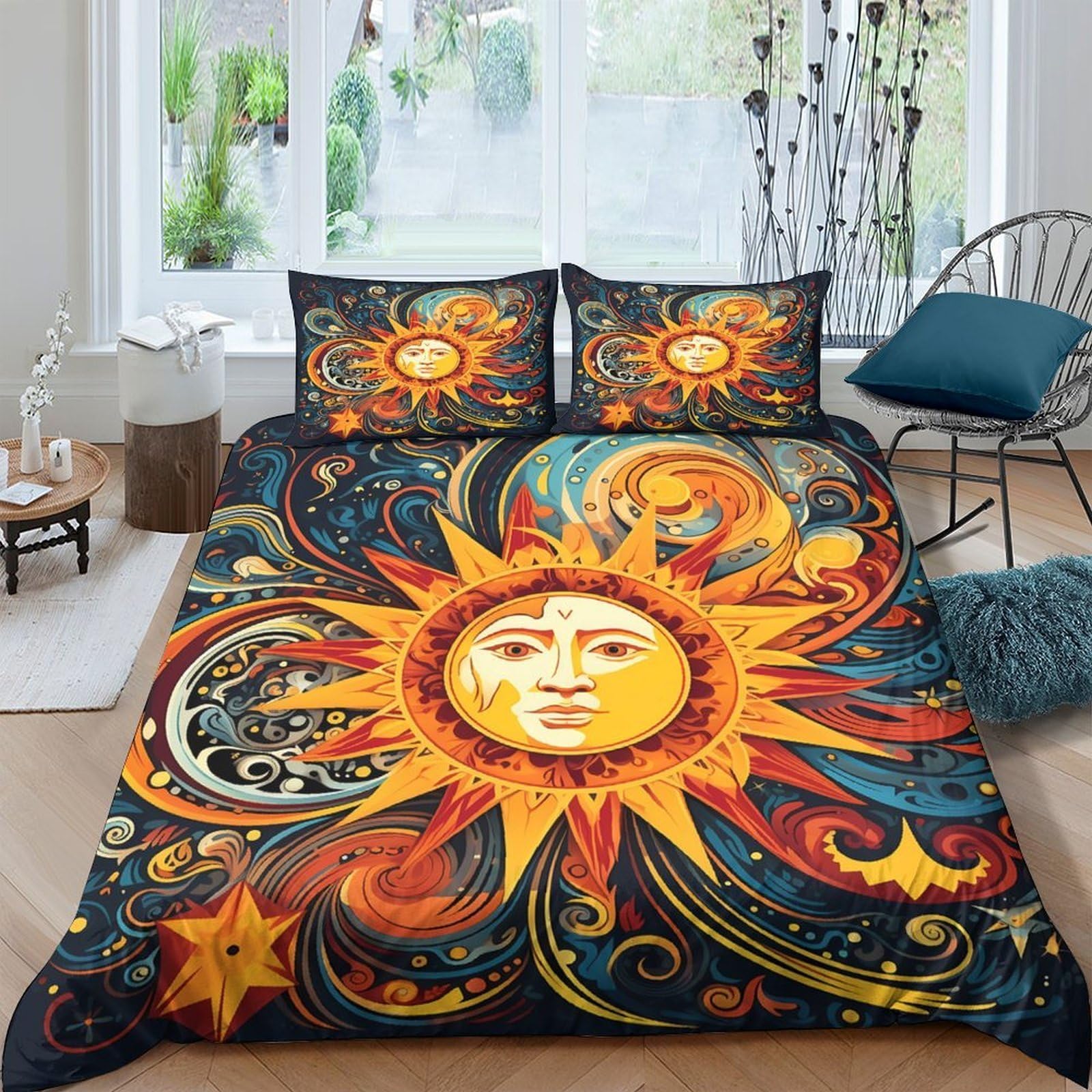 Ctjqhvkz Style-7 3D Printed Sun Moon Fitted Sheet Microfiber Anti-Slip Celestial Bed Cover Vibrant Bedroom Decor Easy Care For Home Dorm Single（135X200cm）