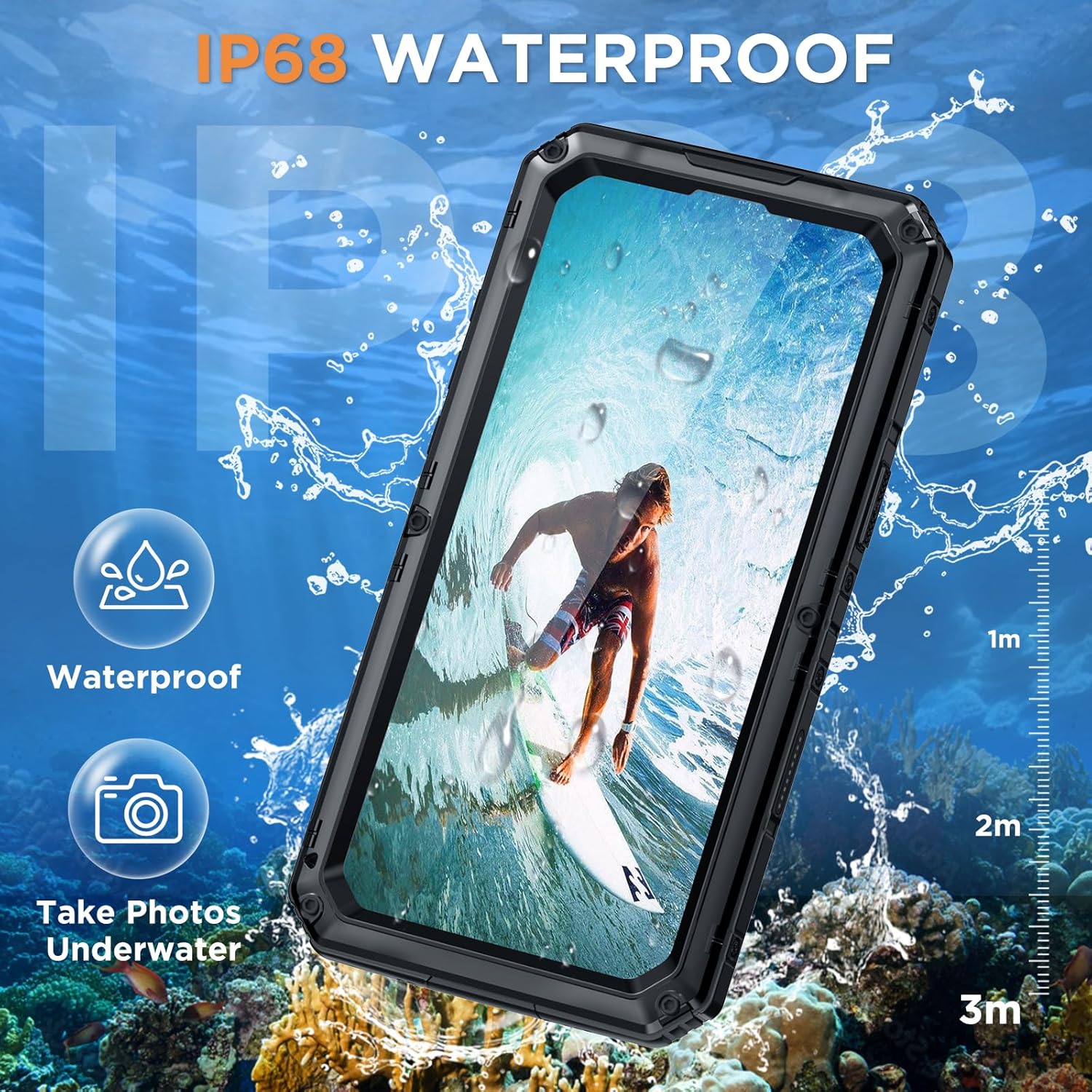 Beasyjoy for iPhone 16e Case Waterproof, Metal Heavy Duty Full Body Protective Case with Built-in Screen Protector, Military Grade Shockproof Defender Cover for iPhone 16e 6.1", Black - Image 3