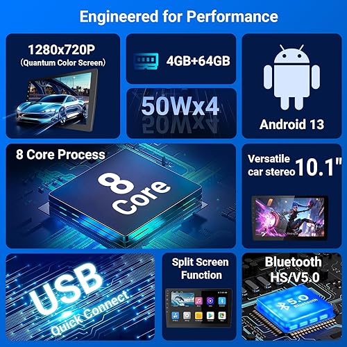 Miniatura 4 de Pantalla Carplay HD de 10.1 pulgadas para coche con pantalla táctil de 720P, estéreo de coche de doble DIN, procesador de 8 núcleos, cámara de