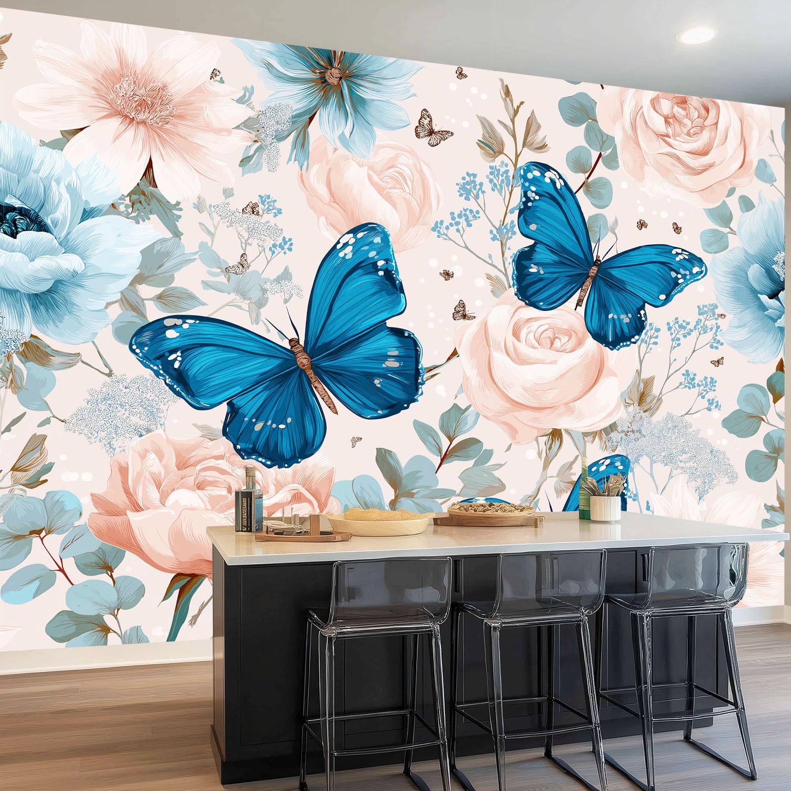 Romantisch Grünpflanze Rose Tier Schmetterling Drucken Vliestapete Tapete