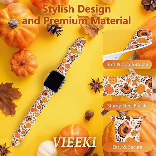 Vista 28 de Holidays Watch Band Compatible with Apple Watch Series 11 10 9 8 7 6 5 4 3 Ultra SE for Women Men, Soft Silicone Pumpkin Strap Replacement for