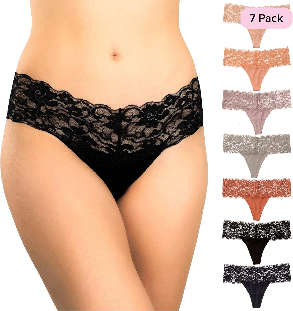 Alyce Intimates Women’s Lace Thong, Pack of 7