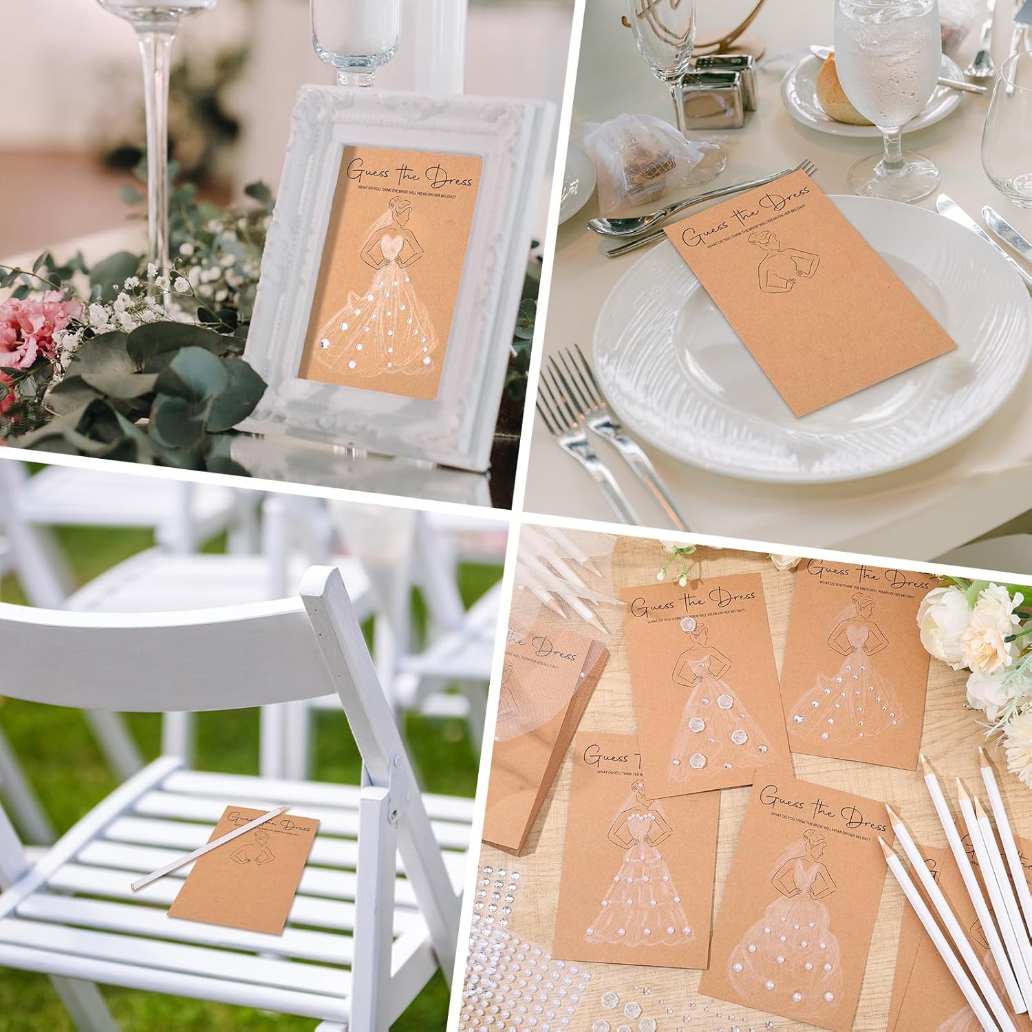30 Sets Guess the Dress Bridal Shower Games Includes 30 Pcs Wedding Shower Games Cards 30 Heart Clips 30 Water Soluble Pencils 1 String Rope and 5 Stickers Fun Wedding Party Supplies Games Ideas
