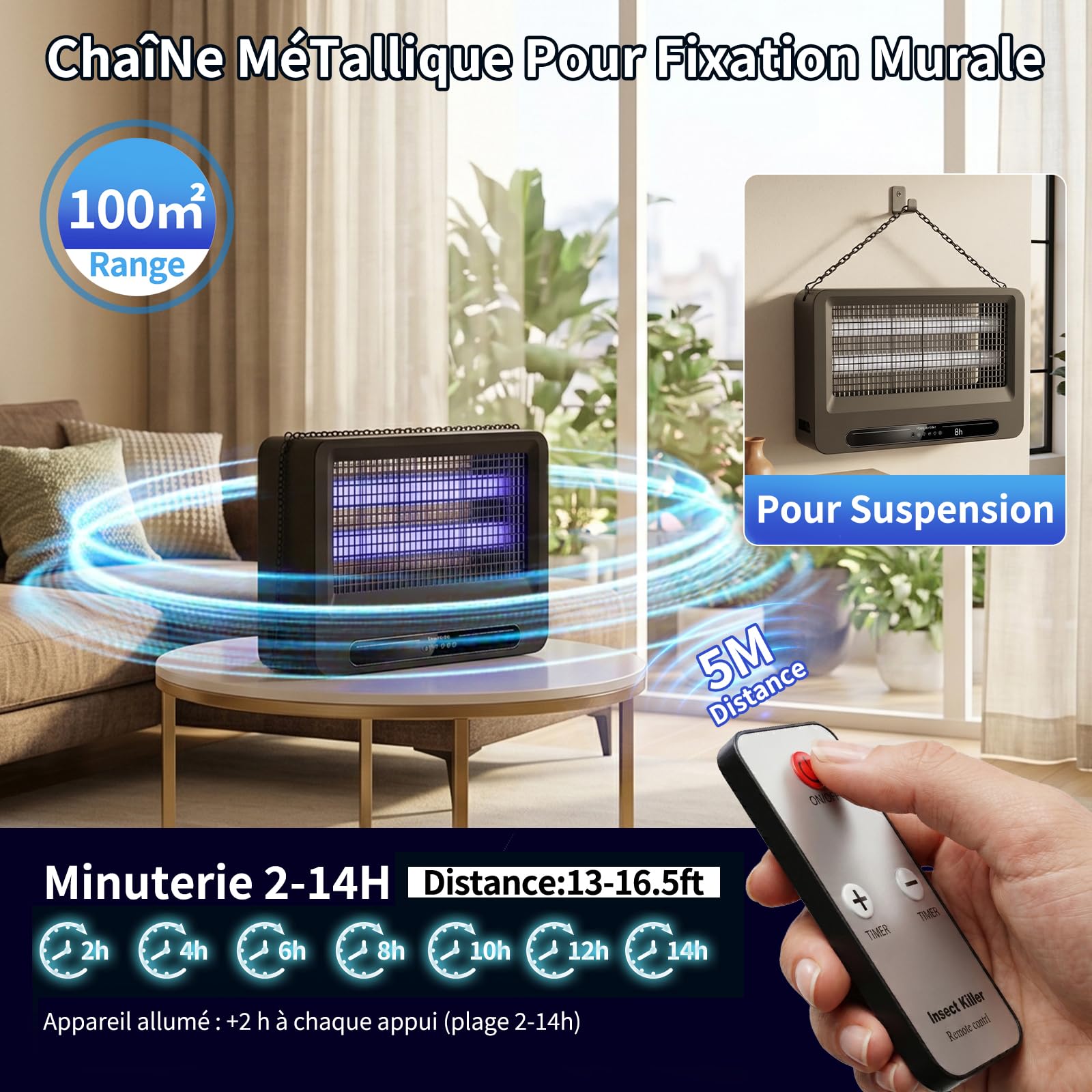 YFFU Lampe Anti Moustique Double Face 4000V, Tue Mouche Electrique Puissant avec 2 Tubes UV 365nm Interchangeables,Appareil Anti Moustique pour Intérieur et Extérieur,Idéal pour Maison,Chambre,Cuisine