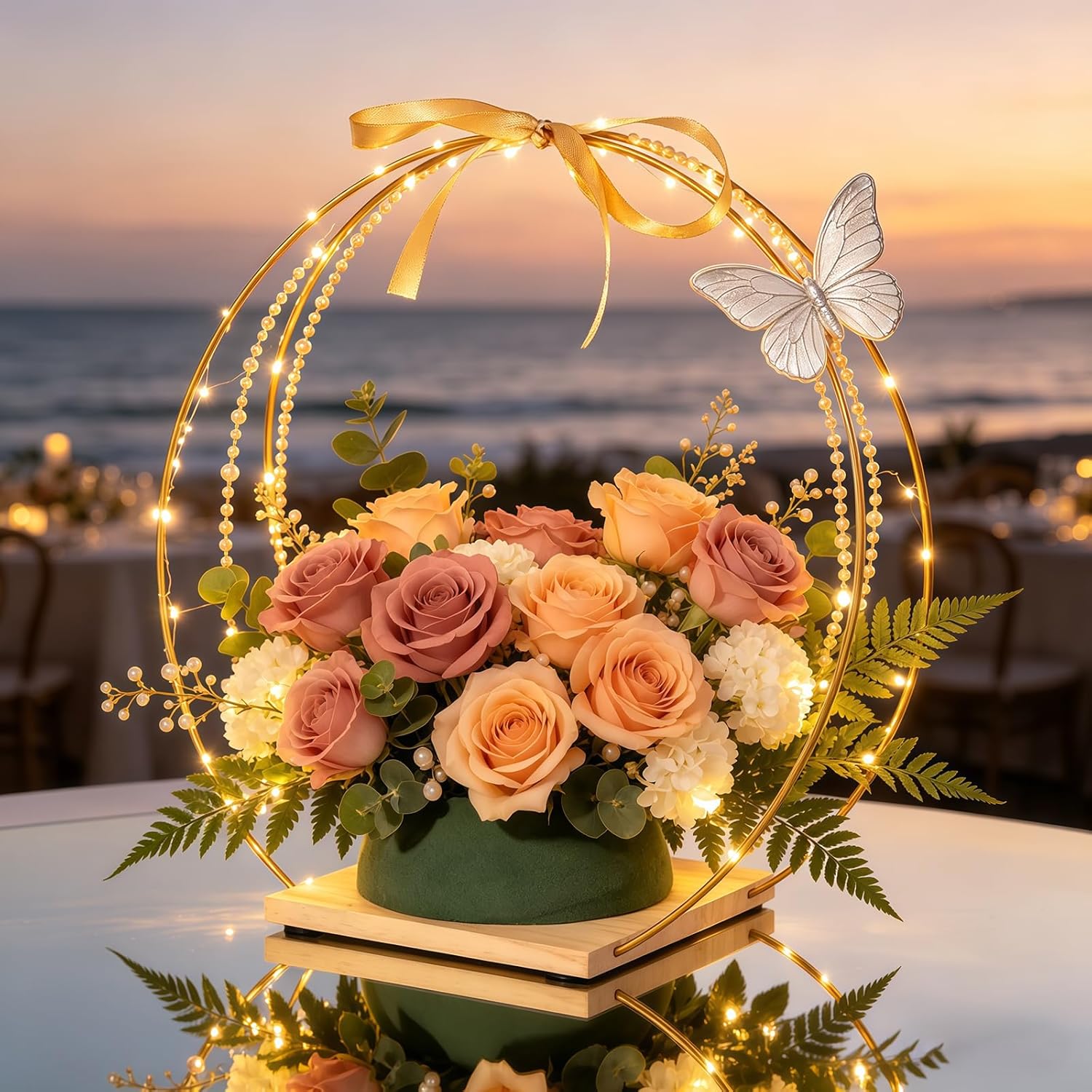 24Pack Double Floral Hoop Centerpiece for Tables 12'' Double Metal Floral Hoop Centerpieces with Stand Metal Rings for DIY Centerpiece with Foam for Table Decor Wedding Birthday Wreath Craft Party