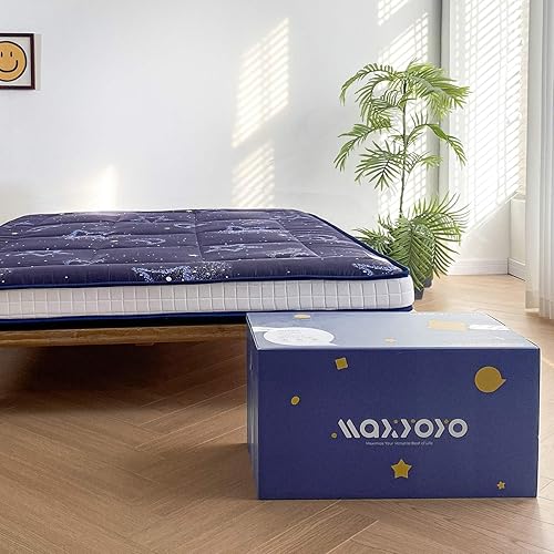 Miniatura 5 de MAXYOYO Colchón Futon de Luna y Estrella Negra, Colchón de Suelo Japonés Acolchado, Topper de Colchón Acolchado, Almohadilla de Dormir Plegable