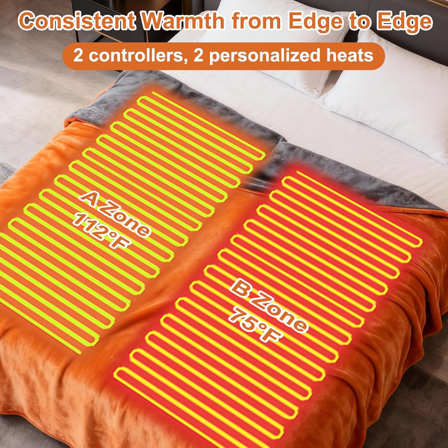 Heated Blanket Electric Blanket King 90"x100" Dual Control Flannel Heating Blanket with 12 Heat Levels 12H Timer Auto Shut-Off Overheat Protection Soft & Cozy Machine Washable - Image 3