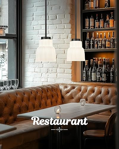 Miniatura 6 de FEMILA Lámpara colgante negra de 6.7 pulgadas, iluminación colgante para isla de cocina, lámparas vintage de vidrio de leche para dormitorio, hotel,