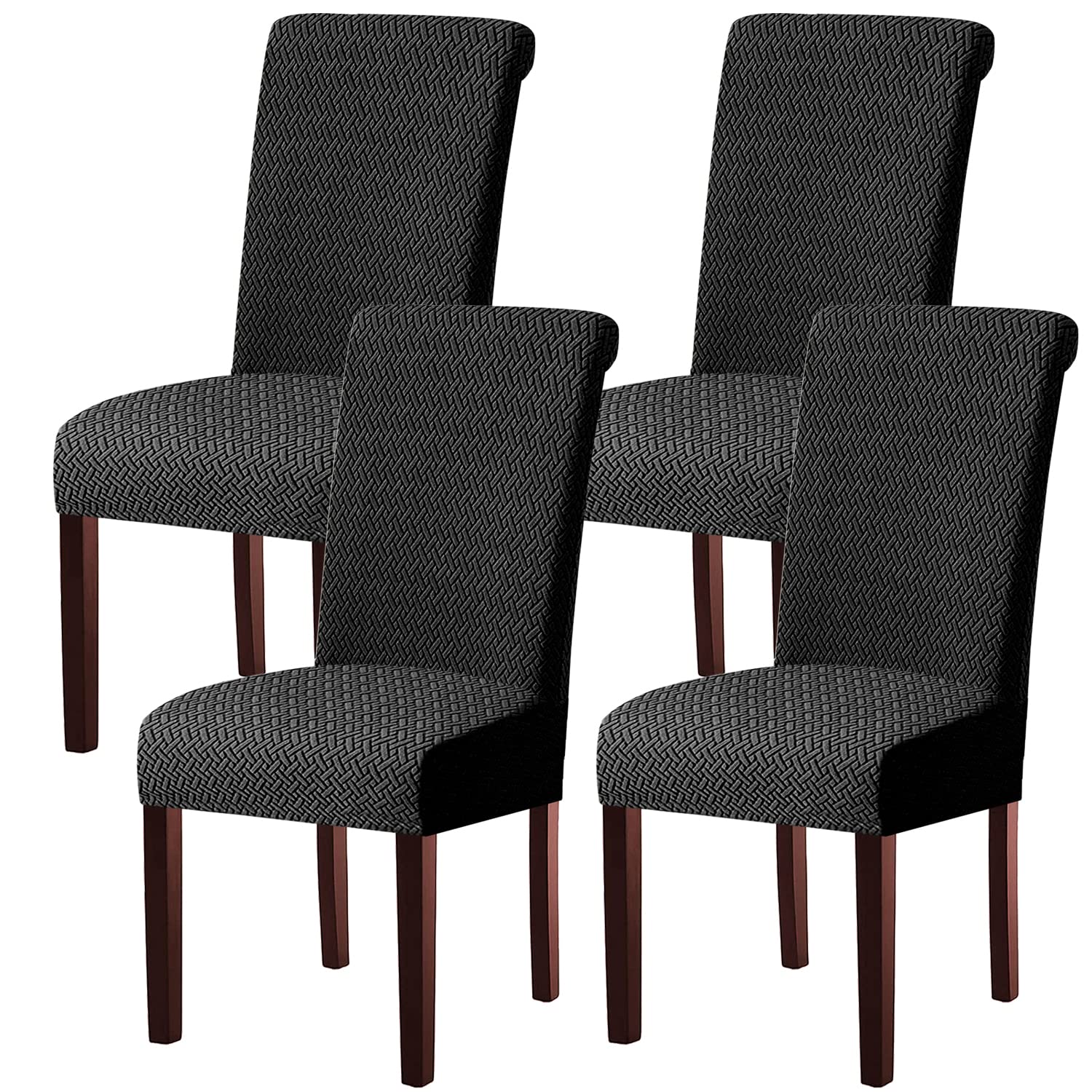 Keluina Black Stretch Lattice Waterproof Chair Covers 4Pcs For Dining