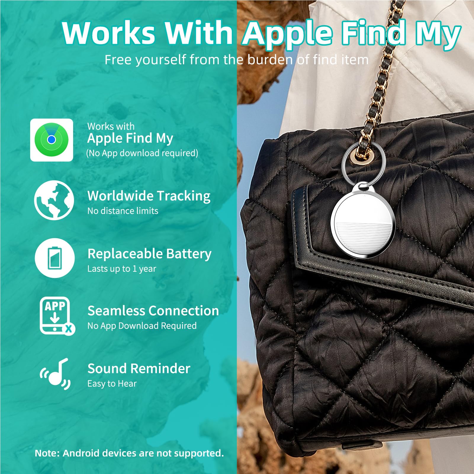 BT Finder Localizzatore di Oggetti Portatile con Promemoria Sonoro per Chiavi Portafogli Bagagli Borse per Animali Domestici, Confezione da 4 Localizzatori BT Funziona con Trova il Mio, Find