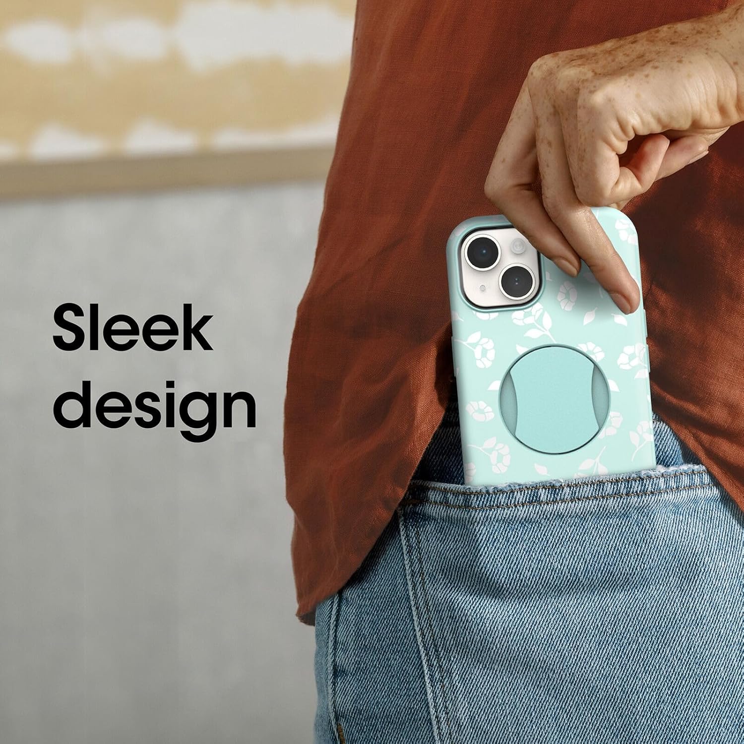 OtterBox OTTERGRIP Symmetry Series Case for iPhone - Non-Retail Packaging (Poppies by The Sea Blue, iPhone 14) - Image 4