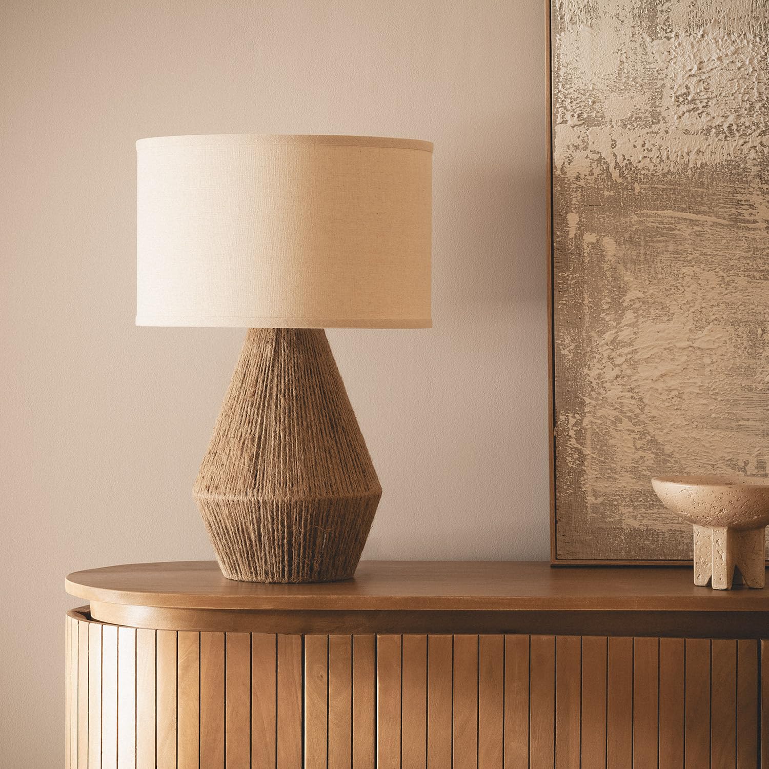 LEDKIA Lampada da Tavolo Corda di Cotone e Lino Muitu Dione Beige Lino