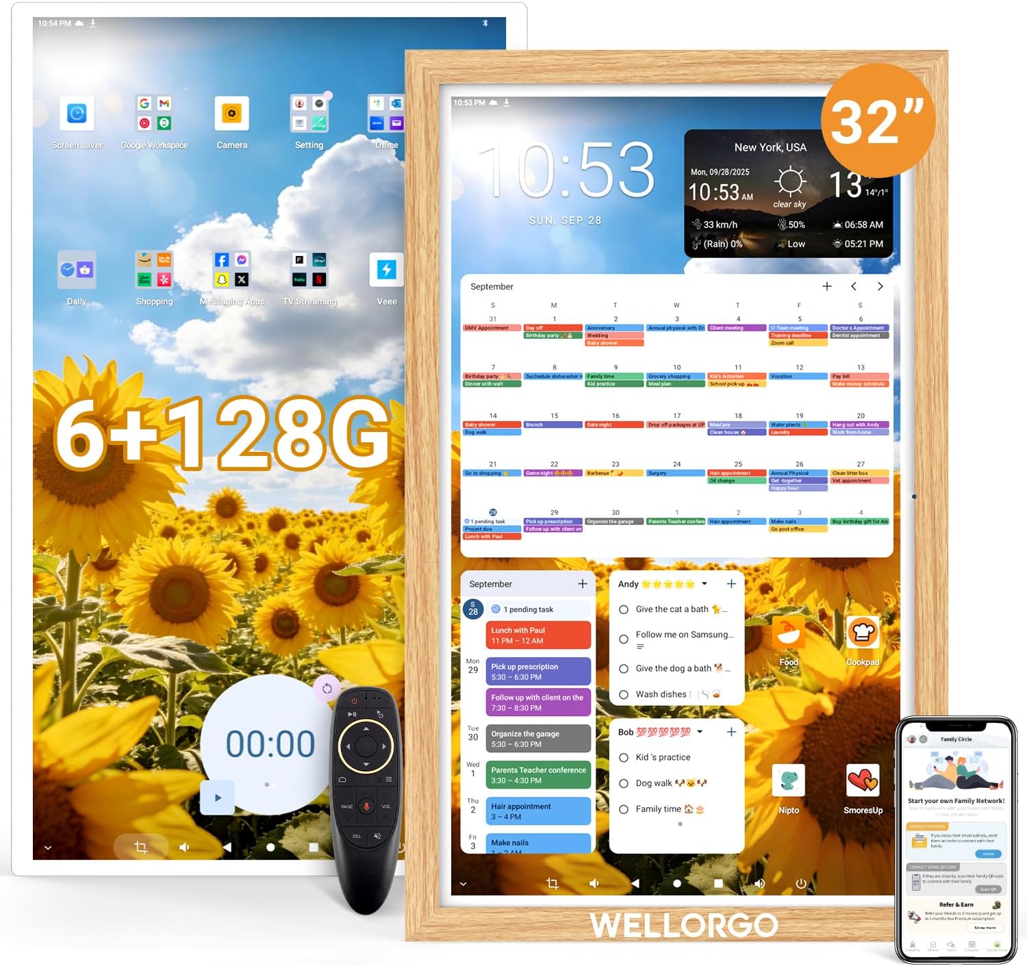 Smart Digital Calendar, 32” Electronic Planner with FHD Touch Screen & Remote Control, Electric Family Organizer with Chore Chart Google Play Customizable App, Wall Display Tablet with Camera