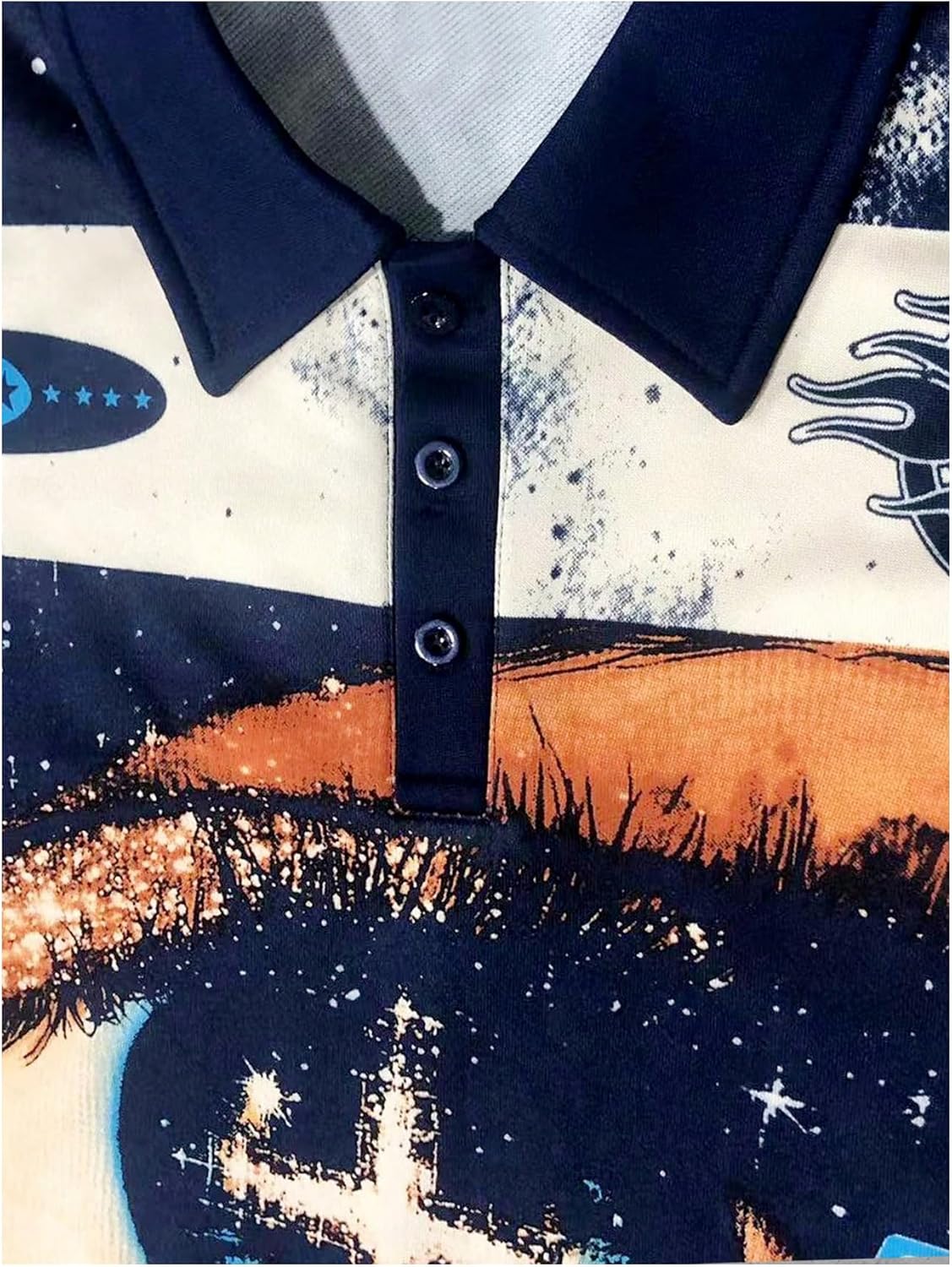 Men's Y2k Eye Print Graphic T Shirt Collared Neck Long Sleeve Oversized Fall Tee Tops Streetwear Halloween Outfits - Image 5