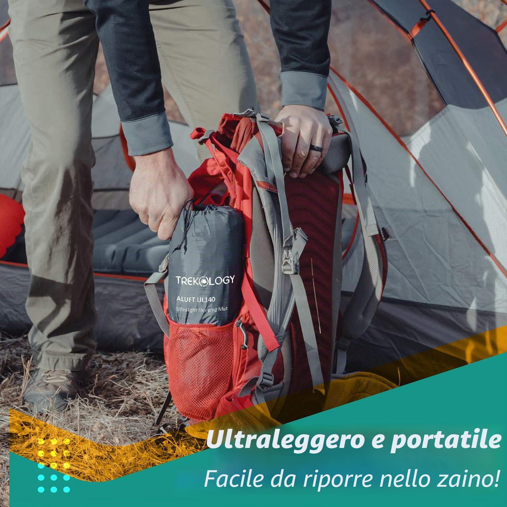 TREKOLOGY Tappetino da campeggio autogonfiabile, tappetino da campeggio per dormire, materasso da campeggio gonfiabile autogonfiabile ultraleggero, materassino da campeggio gonfiabile tappetino