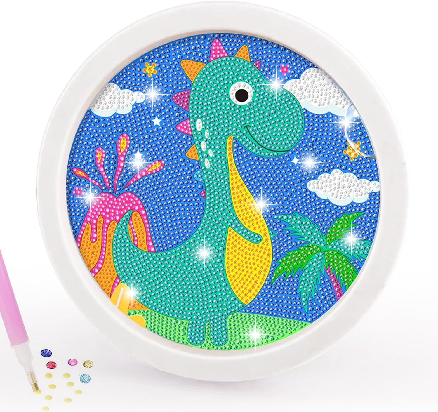BLiSS HUES 5D Unicorn Diamond Painting Kits for Kids with Wooden Frame Cute Animal Art and Crafts for Kids Ages (6-12) Diamond Painting Frame (Dinosaur Diamond Art)