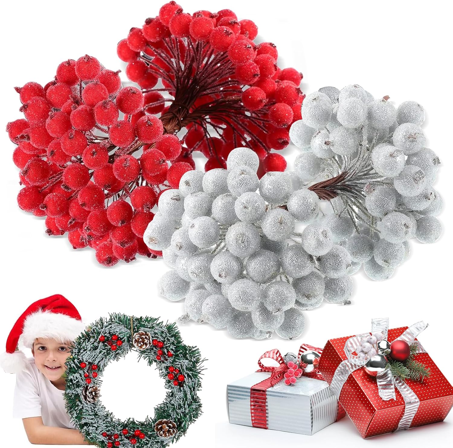 Artificial Berry Stems, 160 Pcs Christmas Holly Berry, Christmas Berry
