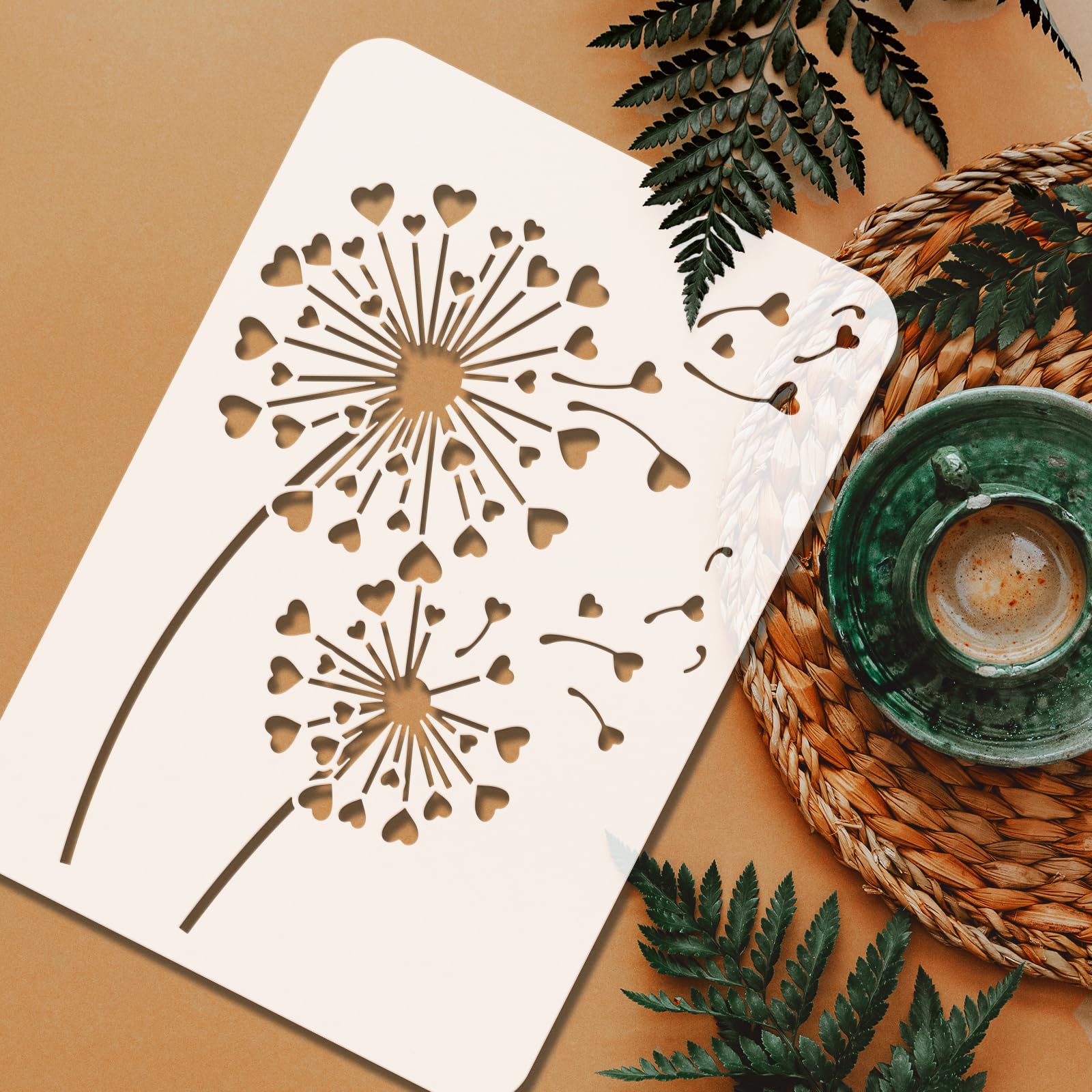 FINGERINSPIRE Hearts Dandelion Painting Stencil 21x29.7cm Reusable Heart Shape Taraxacum Drawing Template Plants Theme Hollow Out Stencil for Painting on Wall Wood Furniture DIY Home Decor - Image 3