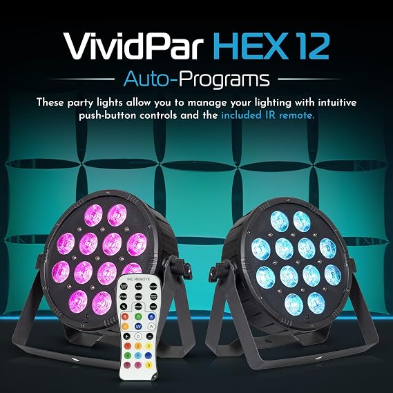 ColorKey VividPar HEX 12 LED Wash Light for Indoor Events - 12x12W HEX-Color RGBAW+UV Light is a Great Choice for Mobile DJs, Bars, Clubs, and Corporate Events - Easy to Carry and Set Up