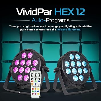 ColorKey VividPar HEX 12 LED Wash Light for Indoor Events - 12x12W HEX-Color RGBAW+UV Light is a Great Choice for Mobile DJs, Bars, Clubs, and Corporate Events - Easy to Carry and Set Up
