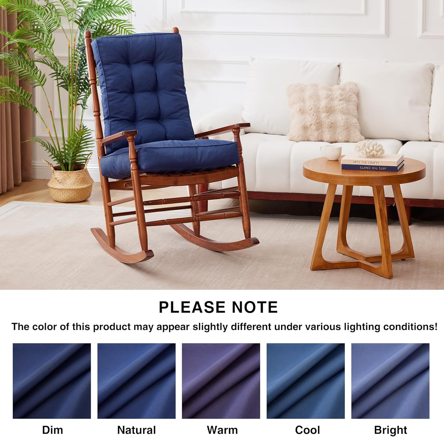 Rocking Chair Cushion, Waterproof and Fade-Resistant Patio Chair Cushions, Tufted Chair Pads for Rocker Furniture, 17x17 Inch, Indoor/Outdoor Seat Cushions with Ties, Navy Blue
