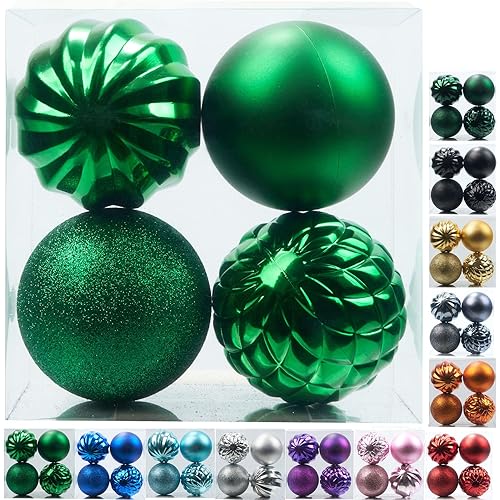Emopeak 4Pcs Christmas Balls Ornaments for Xmas Christmas Tree - 4 inch Shatterproof Christmas Tree Decorations Hanging Ball for Holiday Wedding Party Decoration