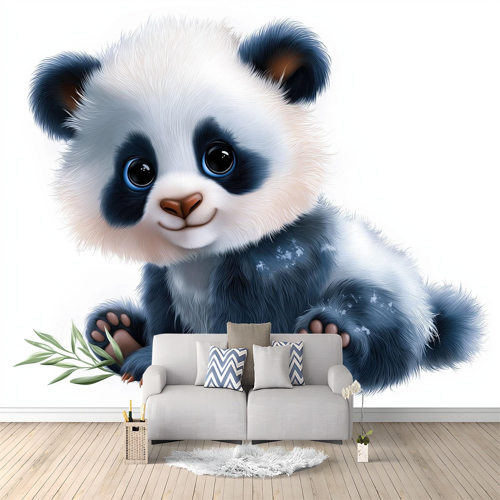 Générique Panoramiczna tapeta Cartoon Panda Bambus Urocza czysta biel 250 x 175 cm - Nowoczesna włóknina ścienna gobelin do salonu, sypialni lub pokoju dziecięcego