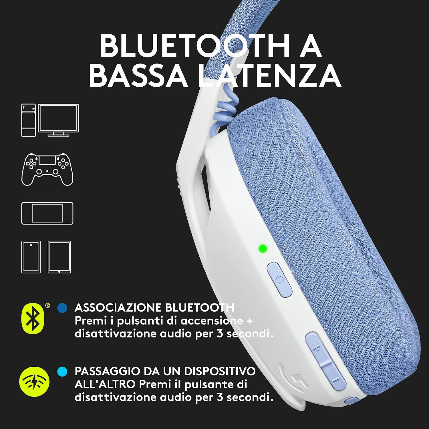 Logitech G435 LIGHTSPEED Cuffie Gaming Wireless Bluetooth - Cuffie Over Ear  Leggere, Microfoni Integrati, Batteria da 18 Ore, Compatibile con Dolby  Atmos, PC, PS4, PS5, Smartphone - Bianco : Amazon.it: Elettronica