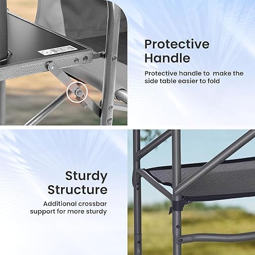Miniatura 9 de Silla de director de altura de barra de 30 pulgadas, resistente de 400 libras con reposapiés desmontable y mesa auxiliar, silla plegable portátil
