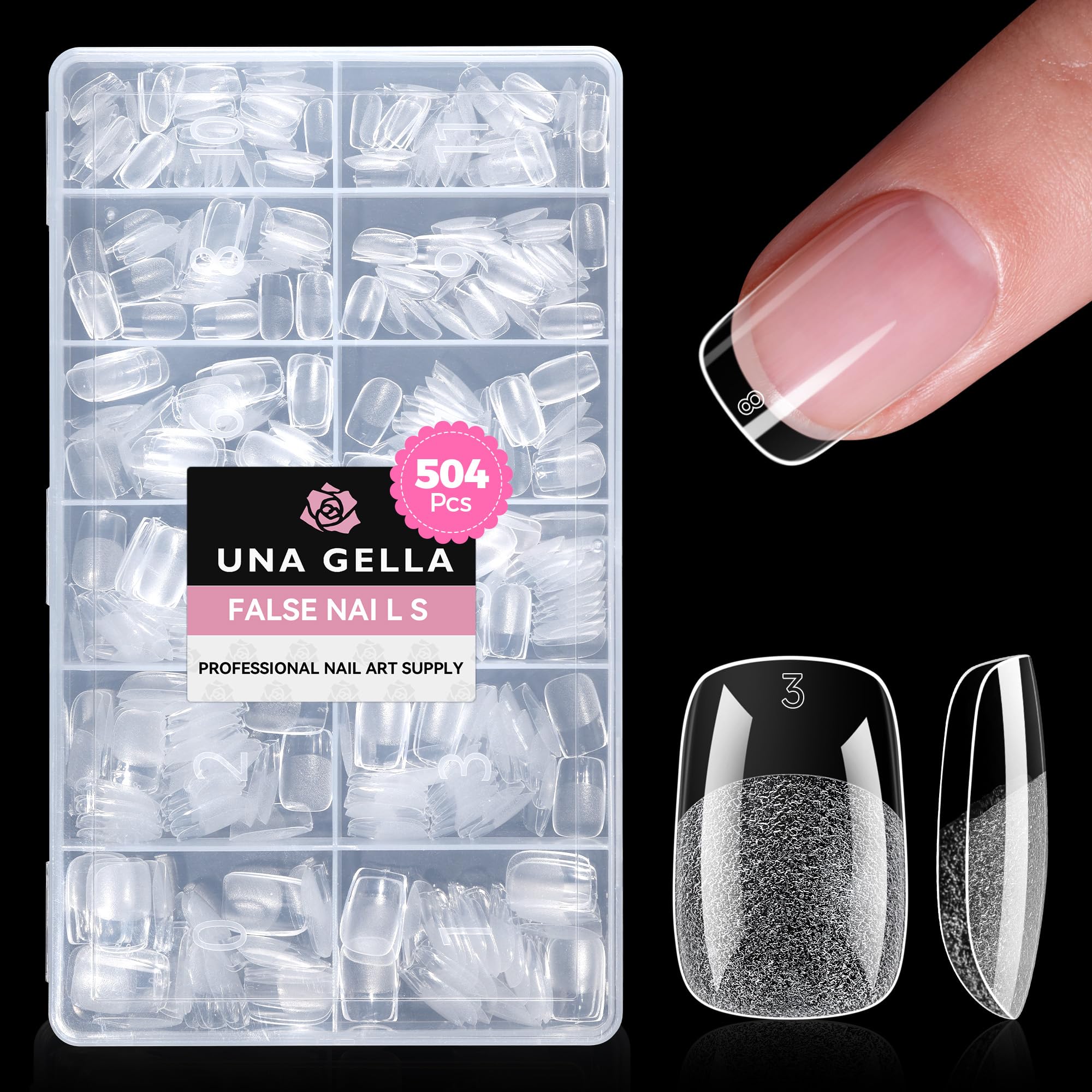 UNA GELLA Nail Tips, 504 Stück Nageltips Tips für Gelnägel Soft Gel Nagelspitzen Full Cover Nails Tips für Acrylnägel, Nagelkunst