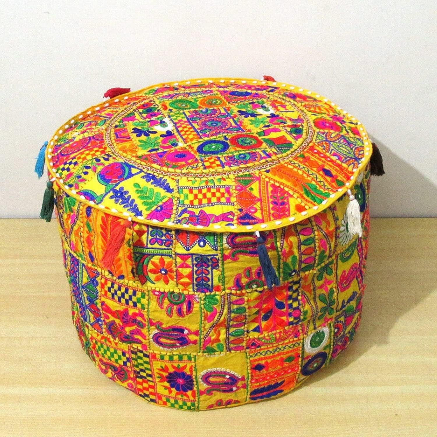 Home Decor Indian Cotton Hippie Chair Pouff Ottoman Cover Foot Stool Beautiful Ar (22 x 22 x 14 Inch)