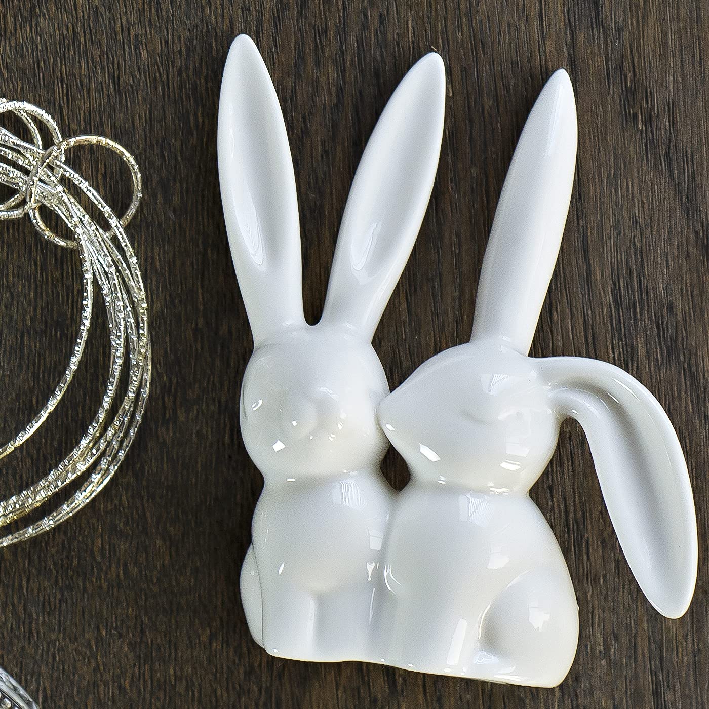 Soporte de cerámica para anillos de conejo, para joyas, soporte para anillos de boda, color blanco