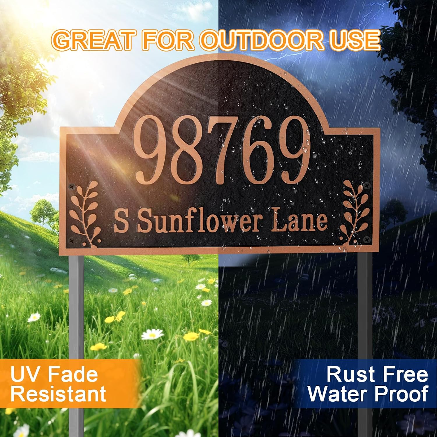 Customizable Address Sign - LAWN MOUNTED Plaque Outdoor House Number for Home,Outside Street Name Garden Décor Arched Style 6