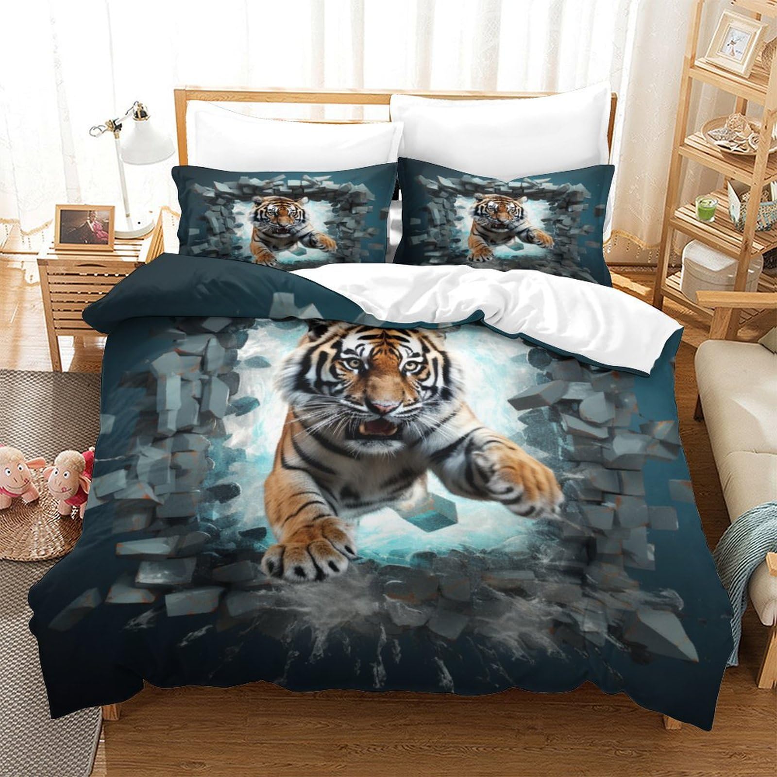 P1S9U7W5Y 3D Printed Tiger Style Duvet Cover Set 3pcs Microfiber Animal Bedding Set Double