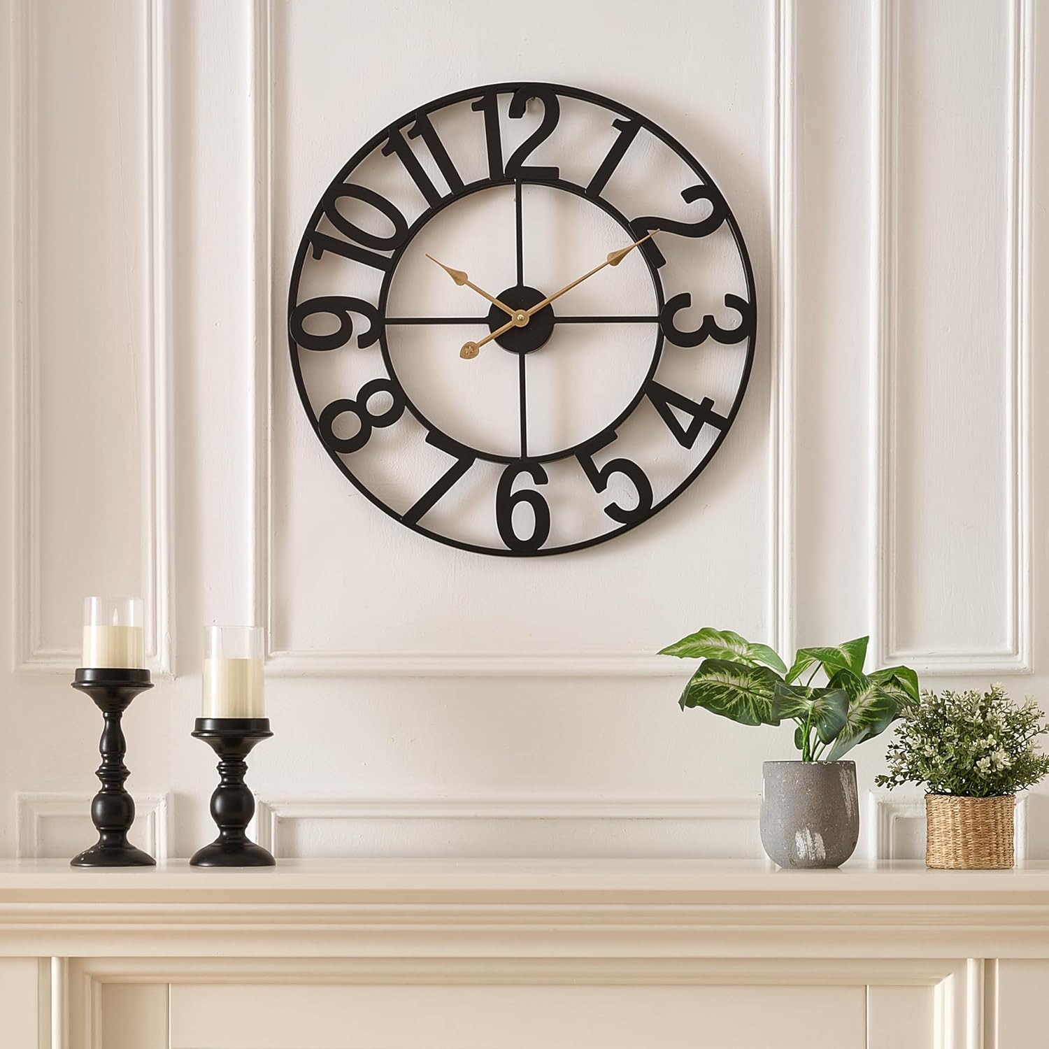 Wall Clocks for Living Room Decor, Silent Wall Clock Battery Operated, Mid Century Rustic Farmhouse Black Metal Skeleton Large Clocks for Kitchen, Bedroom, Dining Room-18 in