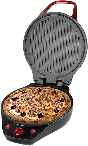 Brentwood TS-124R - Máquina de pizza antiadherente de 12 pulgadas y parrilla con temporizador, color rojo