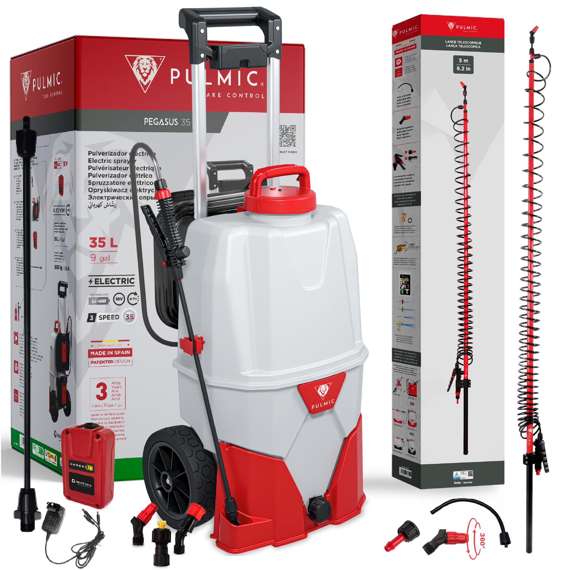 PULMIC Kit Premium Pulvérisateur Électrique 35L + Lance Télescopique 5m, 4 Bar, Tuyau 6m, Autonomie 7h. pour Nettoyage de Toits (Pulverisateur 35 litres + Lance télescopique 5 m)