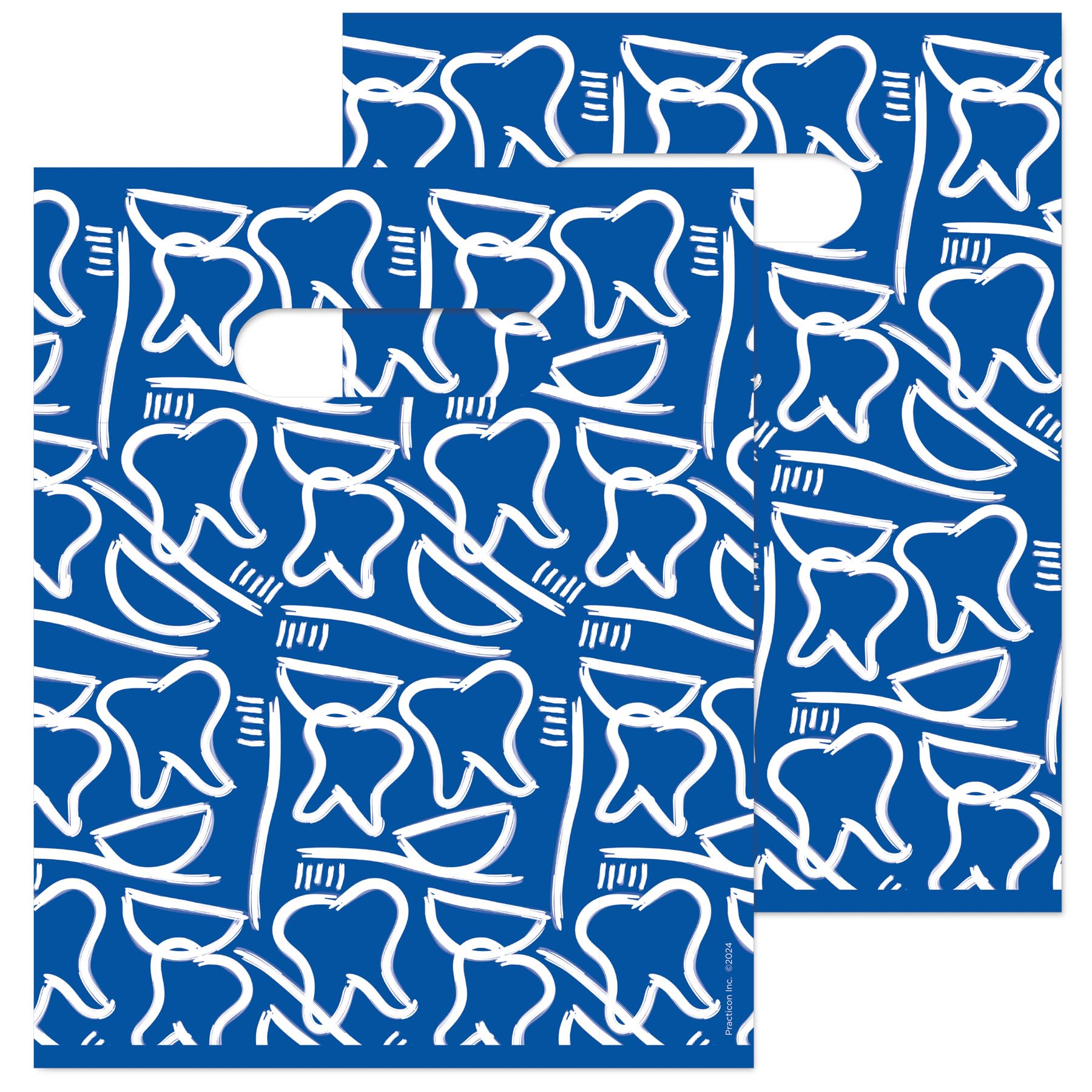 Practicon 11096124 Dental Drawings Scatter Print Patient Bags, 8" x 10" (Pack of 100)