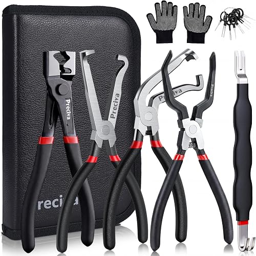 Preciva 9-in-1 Automotive Electrical Connector Tool Kit,Terminal Release Pliers Set with Wire Cutter, Hose Clamp Pliers, 8-Piece Separator Picks, Gloves & Storage Bag for Car, Truck, SUV, Jeep